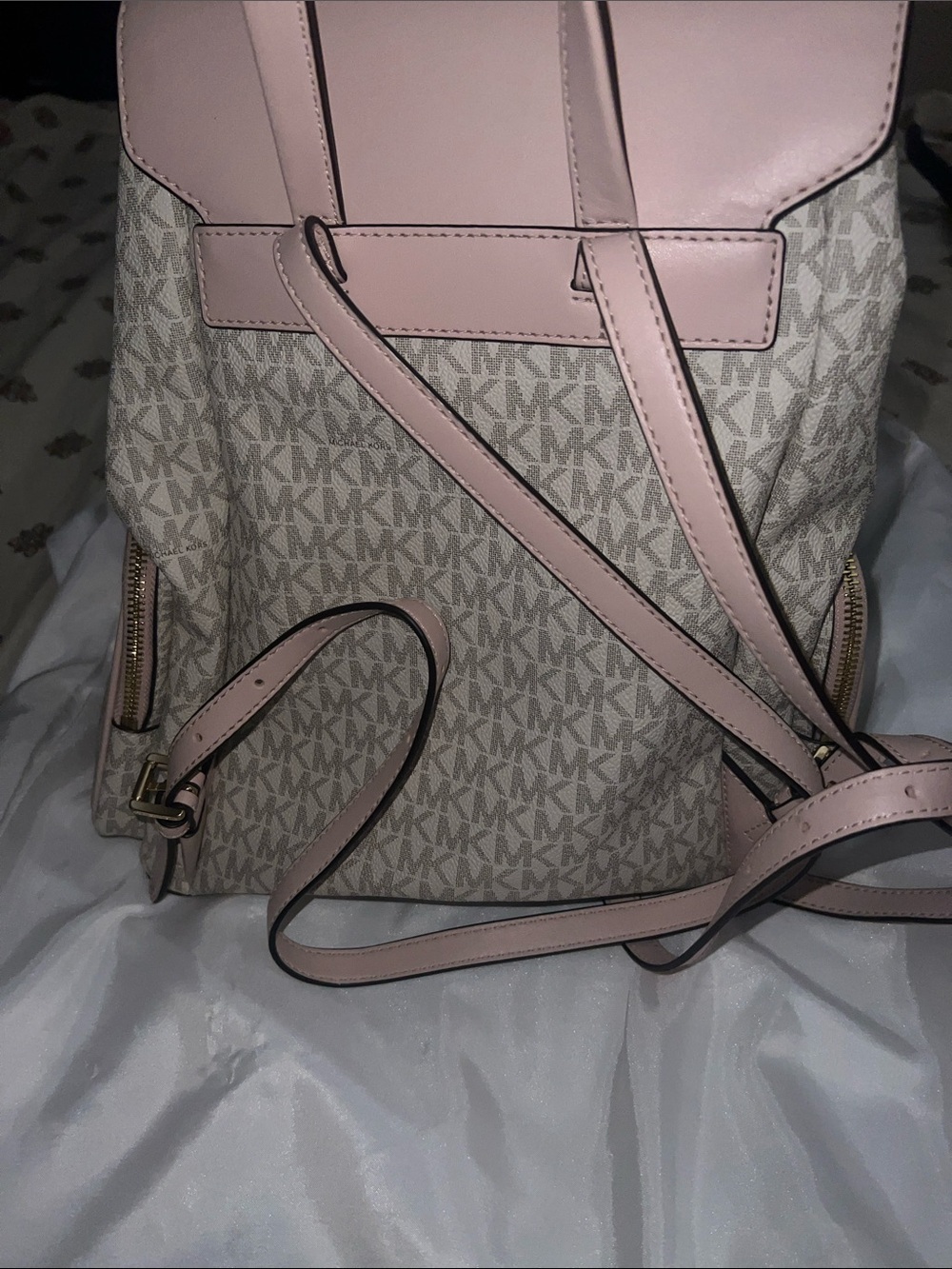 Michael Kors Light Pink and Beige MK Logo Backpack - Picture 3 of 9